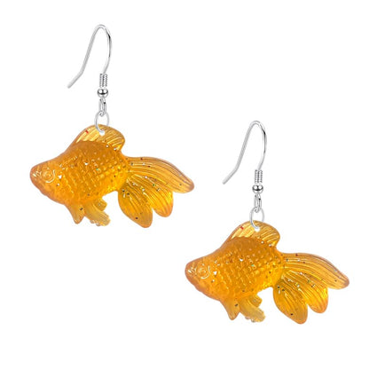 Anmpab Beach Funny Cute Goldfish Dangle Drop Earrings Lovely Resin Transparent Fish Earrings for Women - color: Orange