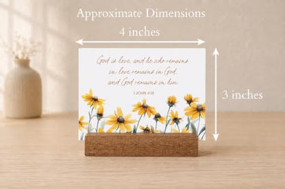 48 Encouraging Scripture Verse Cards with Walnut Wood Stand – 2 Unique Sets: Watercolor Wildflowers + Elegant Floral Design – Christian Desktop Bible Verse Affirmations for Daily Inspiration & Gifting