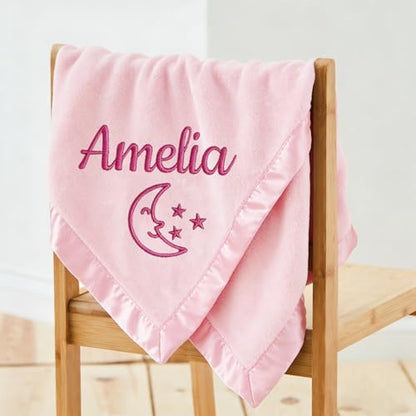 Personalized Baby Blanket with Embroidered Name,Custom Baby Receiving Blankets Soft Fleece Toddler Blanket for Newborn Baby Girl Shower Gifts -36" x 36" - color: Pink