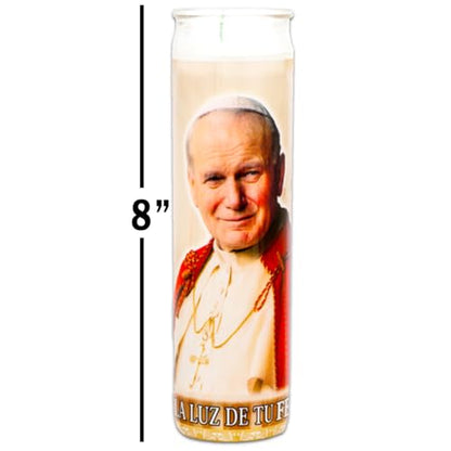 3 Pack Saint John Paul II Religious Candles - 8" Pope John Paul II Candles for Vigils, Blessing Ceremonies, Prayers, and More | Juan Pablo II Devotional Candles in Glass