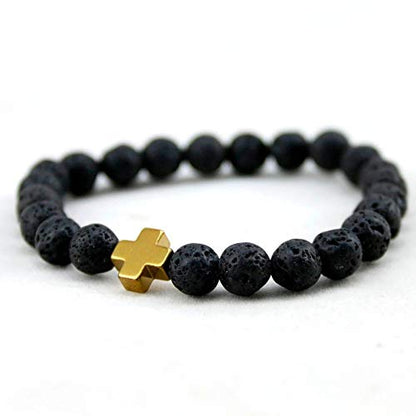 Softones 4PCS Cross Beads Bracelet for Men Women 8mm Healing Lava Stone Stretch Bracelets,7.5" - color: C:4Pcs a set
