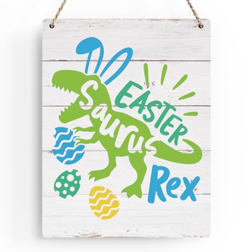 Easter Decoration Easter Dinosaur T-Rex Bunny Decor Easter Front Door Decor Funny Easter Bunny Ears Wall Decor, Wooden Sign Wall Art Decor for Farmhouse Home Porch Bedroom Living Room Office - color: Easter Dinosaur T-Rex