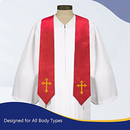 Piecatle Choir Stole with Cross Embroidery for Church, Ideal for Costume,60" - color: Red