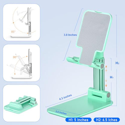 Phone Stand for Desk, Cell Phone Holder Cute Smart Cellphone Stand Foldable Stands Compatible with Under 8" Devices, Office Accessories, Pink - color: E-Green