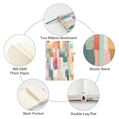 &And Per Se Dotted Journal Notebook, A5 Hardcover Aesthetic Dotted Notebook – 160 Pages 100gsm Thick Dot Grid Paper, 3 Sticker Sheets – Gift-Ready Journaling Kit for Women (Colorful Stripes) - color: h.Colorful Stripes, style: Dotted with Pattern