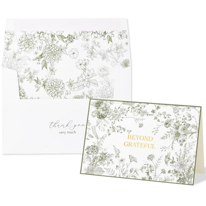 Crisky 4x6 Beyond Grateful Thank You Cards with Envelopes Bulk, 50 Pack Green Floral Thank You Notes with Envelopes Set for Bridal Shower, Wedding Engagement, Baby Shower, Graduation, Birthday - style: Modern