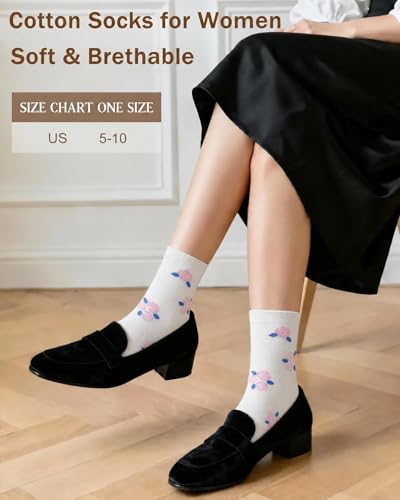 6 Pairs Crew Socks for Women, Soft Cute Funny Cotton Socks - color: Sky Candy