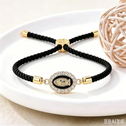Catholic Bracelets St. Benedict Bracelet Red Rope Double Hole Pendant Couple Woven Bracelets Adjustable Black Bracelet - color: YY75-3 Black