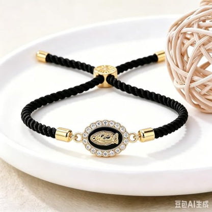 Catholic Bracelets St. Benedict Bracelet Red Rope Double Hole Pendant Couple Woven Bracelets Adjustable Black Bracelet - color: YY75-3 Black