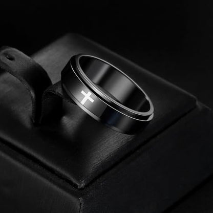 Mens Fidget Rings Anxiety Ring for Men 6mm 8mm Chain Spinner Ring Size 5-14 - color: Jet Black