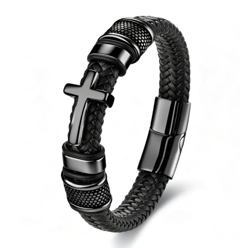 Cross Bracelet,Christian Bracelet for men - color: Black