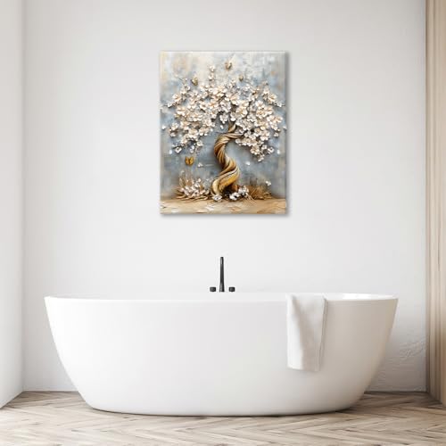 Flowers Wall Art White Blossom Butterfly Pictures Wall Decor 3d Floral Tree Of Life Canvas Print Painting Modern Home Decoration Unframed Artwork for Living Room Bedroom Kitchen Office 20"X24" - color: Blossom Ttree, size: 20"L x 24"W