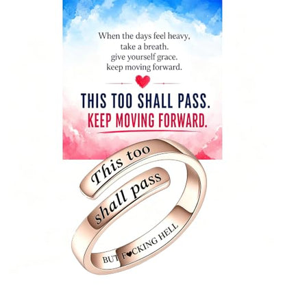 Faith Over Fear Cross Inspirational Rings for Women Daughter, Christian Blessed Hope Love Encouragement Rings Adjustable Open Tiny Purity Wrap Thumb Cross Ring Jewelry Graduation Cocktail Party - color: This Too Shall Pass Rose Gold
