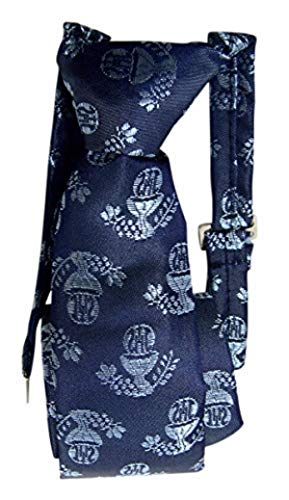 Navy Blue First Communion Tie for Boys with IHS Chalice Design, 13 1/2 Inch