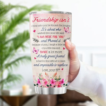 Best Friend Quote Travel Mug, 20oz Insulated Stainless Steel Tumbler with Tree and Butterfly Design, Meaningful Gift for BFF Birthday, Christmas, Graduation, Appreciation - color: Best Friend 14