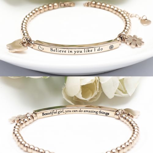DS Women Christian Charm Bracelet,Cross Scripture Stainless Steel Jewelry - style: Believe in you like i do-Rose Gold