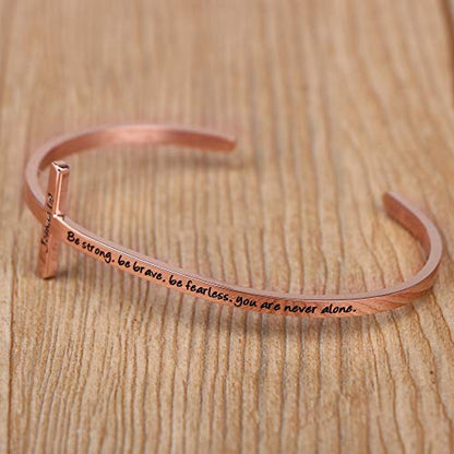 Memgift 𝐂𝐫𝐨𝐬𝐬 𝐁𝐫𝐚𝐜𝐞𝐥𝐞𝐭 Religious Cuff Bangle 𝐁𝐢𝐛𝐥𝐞 𝐕𝐞𝐫𝐬𝐞 Christian Gifts Jewelry for 𝐖𝐨𝐦𝐞𝐧 - style: Rose gold-Be strong ,Be brave ,Be fearless.you are never alone -Joshua 1:9