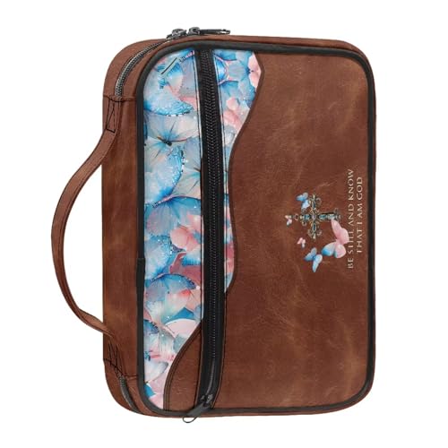Bible Cover Church Carrying Book Case Polyester Bible Protective with Pen Slots and Zippered Pocket Customizable - color: Butterfly Cross