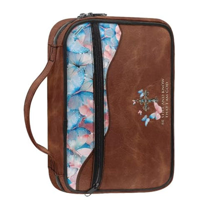 Bible Cover Church Carrying Book Case Polyester Bible Protective with Pen Slots and Zippered Pocket Customizable - color: Butterfly Cross