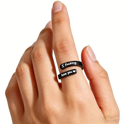 Faith Over Fear Cross Inspirational Rings for Women Daughter, Christian Blessed Hope Love Encouragement Rings Adjustable Open Tiny Purity Wrap Thumb Cross Ring Jewelry Graduation Cocktail Party - color: Fcking Love You Black
