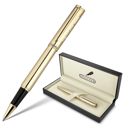 BEILUNER Luxury Personalized Gold Rollerball Pen, Stunning 24K Gold Finish, Noble and Elegant Designs,Schneider Refill, Fancy Gift Set for Men & Women, Executive Writing, Office, Nice Graduation Gift - color: Gold (Personalized)