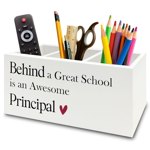 Principal Gifts Pen Pencil Holder Organizer for Desk, Gifts for Principals Women Men, Behind a Great School Is an Awesome Principal Wooden Box Sign for Office Workplace Desk Tabletop Decorations - color: colour 13