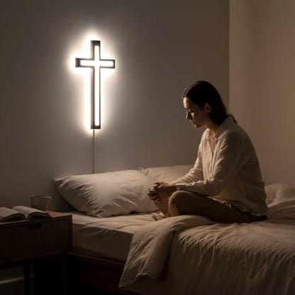 MoSavris Crucifix Wall Cross, Handmade Wood Cross with LED Light, Wall Decor for Faith and Blessing, Christian Gifts, 13 Inch - size: Christ