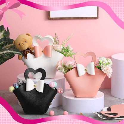 Sweetude 24 Set PU Leather Heart Purse Gift Bag with Handles, Stylish Style - color: Stylish Style