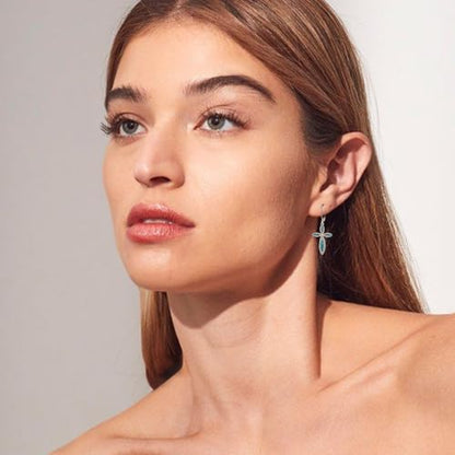 Cross Earrings 925 Sterling Silver Dangle Earring Gifts for Women - style: b-Turquoise