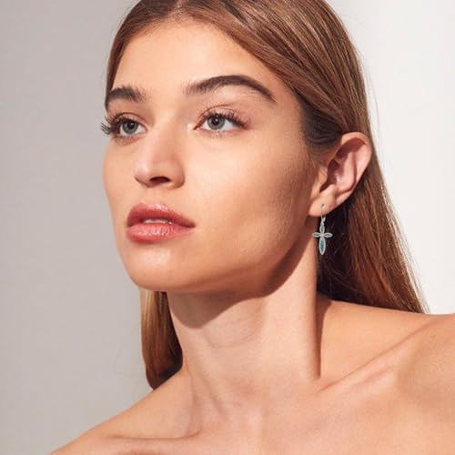 Cross Earrings 925 Sterling Silver Dangle Earring Gifts for Women - style: b-Turquoise