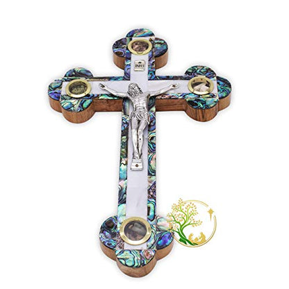 XLarge Handmade Mother of Pearl wall cross inlaid over Olivewood- Modern Religious Home wall décor - Unique Wooden crucifix for all occasions