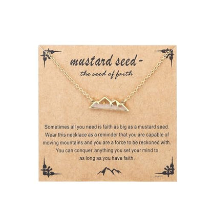 Mustard Seed Necklace - Rectangle, Round, Mountain, Hill Christian Faith Geometric Religious Inspirational Gift With Message Card - color: Gold, style: Mountain