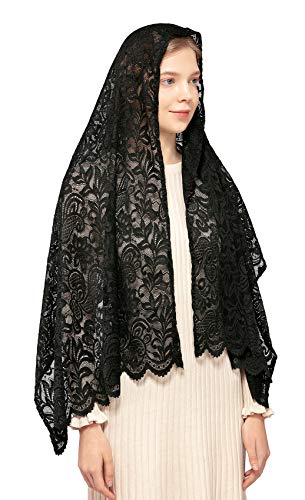 Wgior Rectangular Chapel Veil Scarf Catholic Church Veils Mantilla Wrap Shawl Mass Head Covering - color: Black