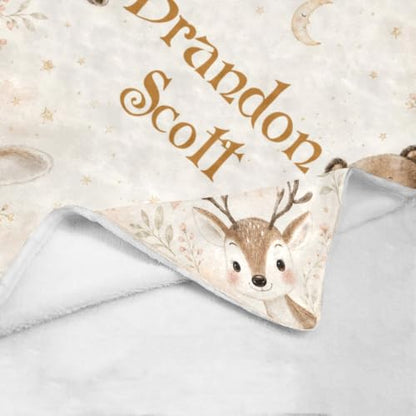 Personalized Baby Blanket with Name, Woodland Animals Nursery Blanket - color: Baby Blanket #10