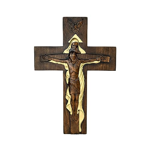 BGCOPPER Holy Trinity Crucifix Wall Cross Wooden Jesus Cross Wall Decor - color: Gold, size: 11.8"L x 6.7"W