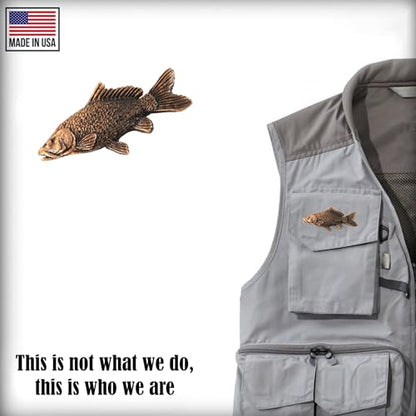 Carp Pin, Fish, Lapel, Fisherman, Fishing, Hat, Pins, Brooch, Brooches, Jewelry, Gift, Handmade in the USA, 200 Fish Designs Available. F077Z - color: Copper Plated