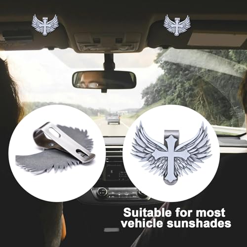 Guardian Angel Visor Clip - Guardian Angel Visor Clips for Cars,Stainless Steel Wings Cross Sunshade Clip Driver Gift (Black) (Sliver) - style: sliver
