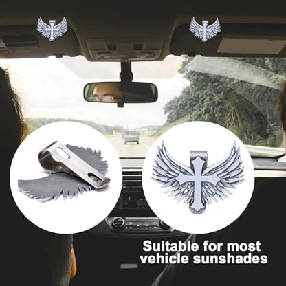 Guardian Angel Visor Clip - Guardian Angel Visor Clips for Cars,Stainless Steel Wings Cross Sunshade Clip Driver Gift (Black) (Sliver) - style: sliver