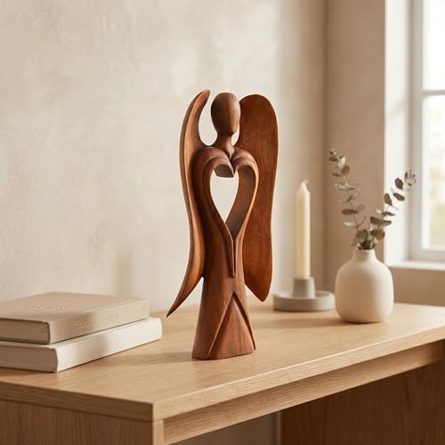 G6 Collection Wooden Handmade Abstract Statue, Guardian Angel Figurine 12" - style: Angel of Love