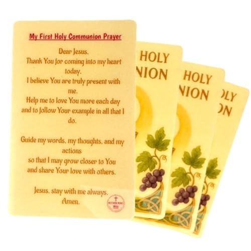 Westmon Works First Holy Communion Prayer Cards Set of 10 – Laminated Catholic Keepsake Cards – Made in USA – IHS Chalice Design – Perfect First Communion Gifts & Party Favors