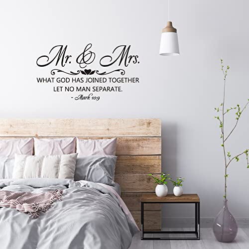 Mr. & Mrs. - What GOD HAS Joined Together LET NO MAN Separate - Mark 10:9 Vinyl Wall Decal Christian Quotes Bible Scripture Decals Home Decor