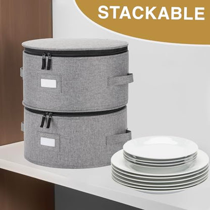 Stack Store Plus More China Storage Container for Dinner Plate - Fit plates up to 11.5" W - Includes 12 Thick Felt Dividers. Hard Shell and Stackable with Padded Interior - style: Dinner Plate Case