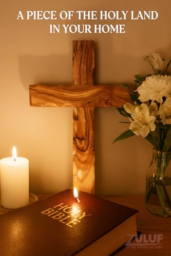Zuluf Wall Hanging Olive Wood Cross | Hand Carved Cross | Olivewood Christian Wall Cross With Holy Land Certificate | Ideal Gift for Home Decoration, Weddings and Home Office 20cm / 7.8" CRS051 - size: 7.9"L x 4.7"W