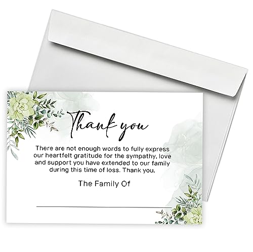 Green Flowers Funeral Thank You Cards with Envelopes, Floral Thank You Notes Set, Personalized Cards - color: multicolorGX02