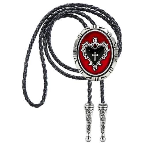 GelConnie Bolo Tie for Women Heart Cowboy Necktie Flower Gothic Mens Bolo Ties Bolero Necklace Red Western Ties for Men - color: Black Heart Bolo Necklace