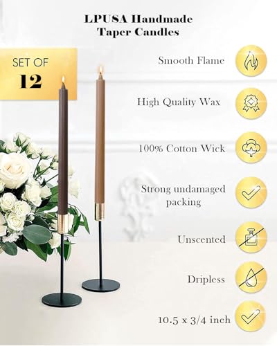 Candlesticks Brown Taper Candles 10.5 inch Dripless Tapered Candles Ideal as Dinner Candles Smokeless and Unscented Long Burning,Set of 12 - color: Ribbed10.5''-Gradient Brown