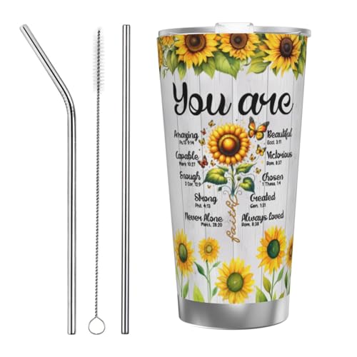 Christian Gifts for Women, Inspiration Religious Gifts, Bible Verse Encouragement Gifts, Thank You Gifts, Birthday Gifts for Women, Mom, Friend, Sister -20 Oz Stainless Steel Tumbler - color: Straw Three-piece Set 1