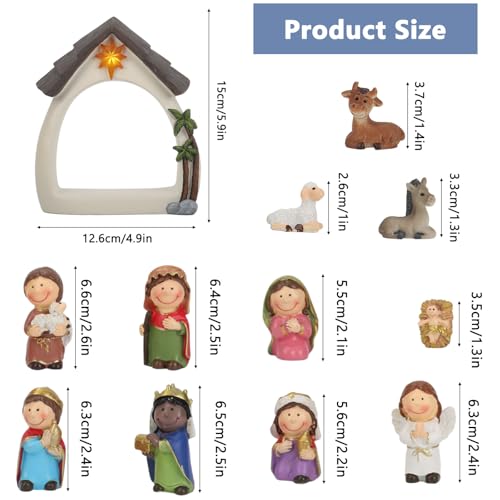 12Pcs Nativity Set for Kids-Small Nativity Sets & Figures for Toddlers with LED-Nativity Scene Indoor-Tabletop Figurines Nativity Playset-Kids Nativity Set for Little Girls Boys Children