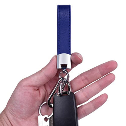 Wisdompro Genuine Leather Car Keychain, Universal Key Fob Keychain - color: Blue (Silver Carabiner Clip)