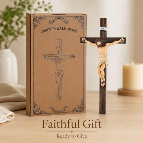 Magicsculp 10.6'' Catholic Crucifix Wall Crosses - Hand Painted Jesus on the Cross, Religious Cross Gifts on Hanging Wall for Church Home Office Baptism Decor - color: Wall Hanging
